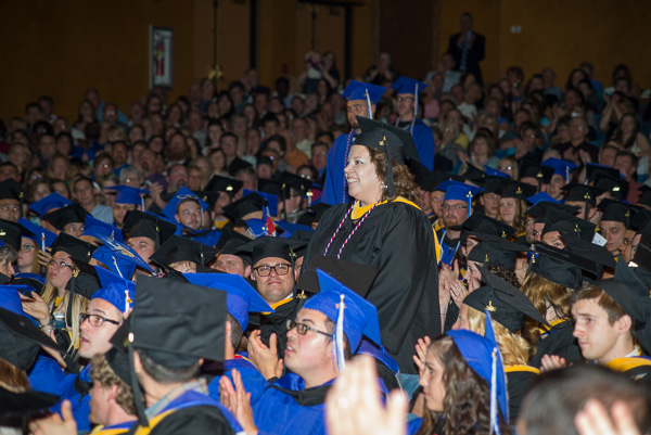 Kimberly A. Venti, of Muncy, who served in the Air Force from 1987-91, is among the 36 graduating veterans honored with rousing applause. A financial aid specialist at the college, Venti earned her four-year degree in technology management.