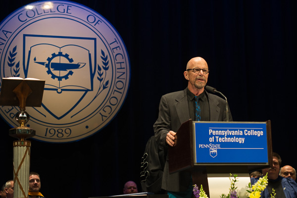 Welder, artist and award-winning faculty member and alumnus, Michael K. Patterson includes public speaking in his expansive repertoire. Patterson was surprised with presentation of his certificate in welding from Williamsport Area Community College, which he earned in 1977 but never received.