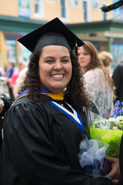 Understandably all smiles is Brittany L. Delmo, a plastics and polymer engineering technology major from Milford.