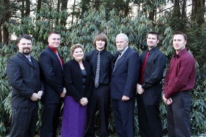 The Bird family, of Canton, has sent five sons to Penn College since 1995. From left, Ross; Guston; their mother, Janice; Mitchell; their father, the late James ("Jim"); Jennings; and Seth.