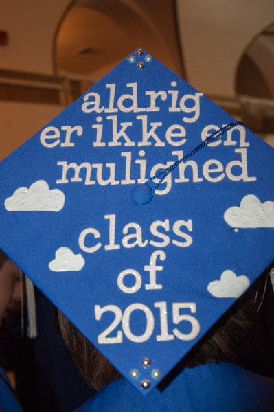 The Danish phrase on aviation maintenance technician graduate Kathreen D. Larsen’s cap translates to “Never is not an option.” She chose the phrase because she was told many times that she would “never” be an aviation mechanic. She chose the language based on her lineage.