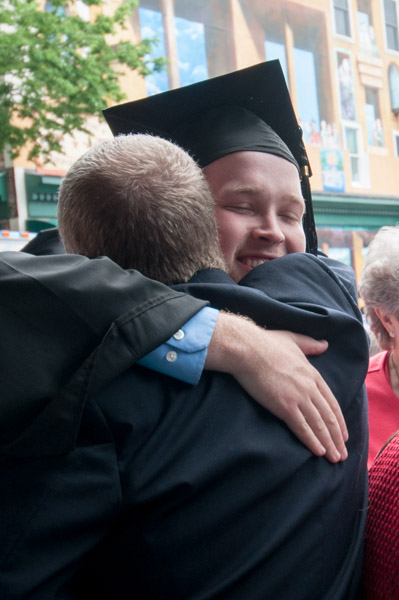 A congratulatory hug