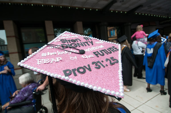 Drawing on a Biblical proverb about a worthy woman: strength, dignity and no fear of the future.