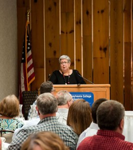One of the judges for the Social Change Competition, Penn College President Davie Jane Gilmour discusses participants' commendable community involvement.