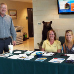 Friendly greeters (from left) are Jim Patterson, CTS director; Carla Rhone, program support specialist, Shale TEC; and Hadly Ransom, intensive workforce specialist, PA CareerLink Lycoming County.