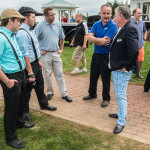 Bill Rothermel (right), master of ceremonies, gets acquainted with students and faculty - including co-advisers Shaun D. Hack (center) and Roy H. Klinger, second from right.