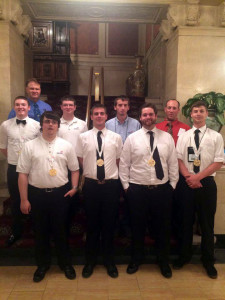 Penn College's SkillsUSA contingent recently returned from national competition with five first-place medals. Front row, from left: Kyle T. Potts, of Colver; Randall J. Haynes, Julian; Ian M. Dorman, Mill Hall; and Bradley L. Hayden, Milton, Vermont. Second row, from left: Matthew R. Harman Jr., Sellersville; Jerome T. Czachor, Dickson City; Kenneth J. "Jeremy" Williams, Westminster, Maryland; and adviser James N. Colton II. Instructor D. Michael Damiani is in the back row.