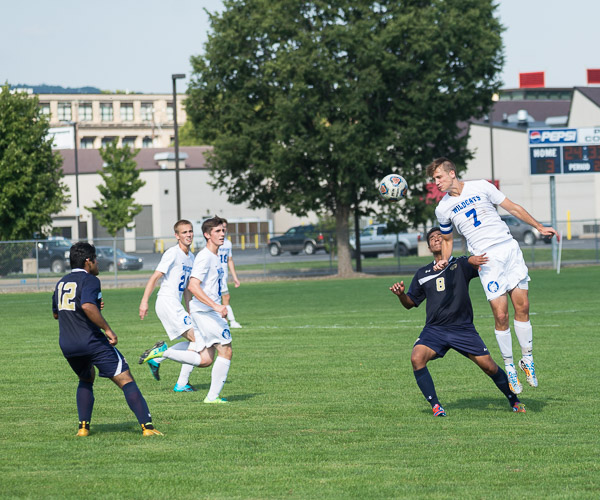 A header from Christopher Rutledge (7), among scorers in the Penn College men's 3-1 Friday victory.