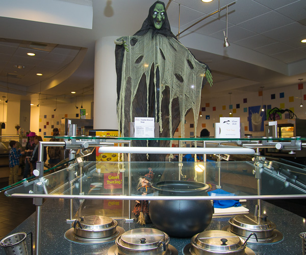  A witchy wonder oversees “cauldrons” of savory soups. 