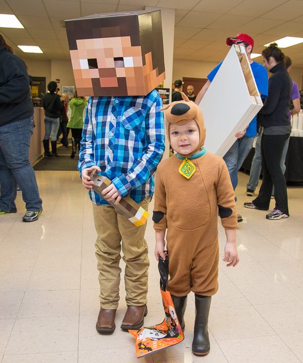 Minecraft and Scooby-Doo outfits represent modern and classic entertainment.