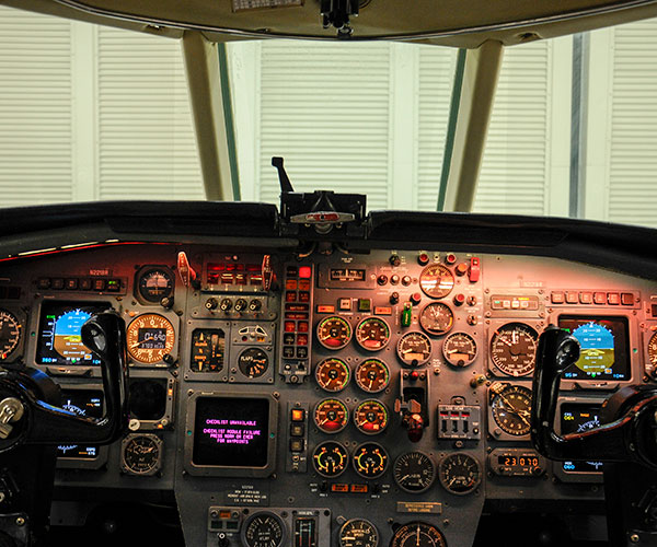 Visitors to the Lumley Aviation Center in Montoursville got a close-up view of the cockpit of a Falcon 20 passenger jet, among the varied instructional aircraft on-site.