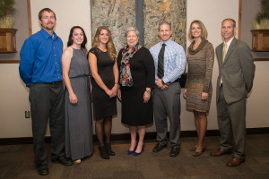 Penn College President Davie Jane Gilmour (center) and Scott Kennell (right), director of athletics, join this year's inductees into the Athletic Hall of Fame. Former student-athletes (from left) are Coleby Frye, Hannah Miles, Bridget Metzger, Devon Liquori and Lindsay (Fackler) Kornbau.