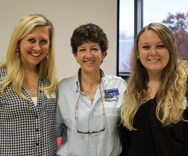 Linda M. Barnes (center), an associate professor of occupational therapy assistant, is joined by alumni volunteers Hannah Marie Scheibeler (left) and Stephanie Michelle Feldser, both of whom graduated this year.