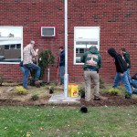 Members of the student organization install plants at the VFW post.