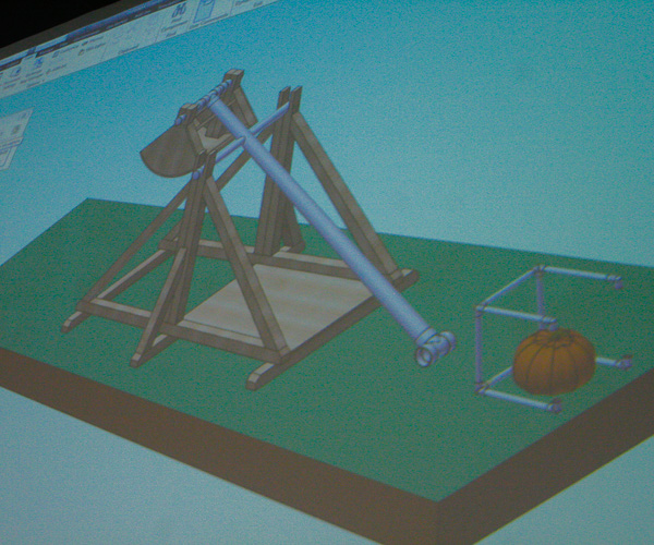 A seasonal - and technical - treat in the CAD labs: the in-progress plans by one class to create a “punkin' chunkin'” device.