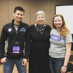 President Davie Jane Gilmour is joined at the NACA conference by student attendees Brittany R. Terpstra, Wildcat Events Board president, and Kashiki E. Harrison, the organization's co-events coordinator.