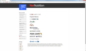 A screenshot of Pennsylvania College of Technology’s interactive “Net Nutrition” menu guide shows selections, accompanied by nutrition information and potential allergens.