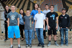 Penn College Tech Scholars include (from left): Logan T. Beidleman, Hope Mills, N.C.; Nicholas C. Moore, Lock Haven; Kelsey L. Shaak, Quakertown; Brandon A. Biesecker, Waynesboro; Connor L. Winslow, Blanchard; Christopher R. Zimpelman, Reading; Alexander M. Barlow, Hanover; Ethan M. Yoder, Denver; and Colton A. Laughman, New Oxford. Not pictured: Rylee A. Butler, Bellefonte; Margot S. Rinehart, Downingtown; and Thomas P. Tyler, Vienna, Md. (Photo by David S. Richards, professor of physics)