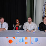 Competition judges (from left): Arden F. Campbell, Lebanon, culinary arts and systems; Monica B. Freeman, Williamsport, applied human services; George S. Phillips Jr., Williamsport, technology management; and George W. Settle III, Lansdale, welding and fabrication engineering technology – and the 2013 "Penn College Star"