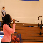 Gwendolyn A. Ntim, runner-up in this year's Penn College Star competition, sings the national anthem.