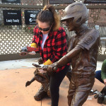 Equally at "home" in the welding lab or on the job site, Erica L. Strittmatter makes repairs to a downtown landmark.