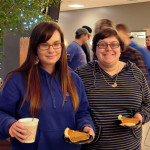 Resident Assistant Eileen Harrington (left), a technology management major from Etters, dines with one of her residents: Jordan E. Stephenson, an applied health studies: occupational therapy assistant concentration major from State College.