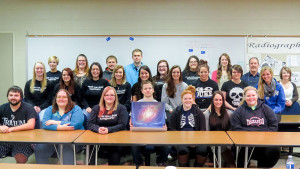 Students enrolled in the radiography major at Penn College gather for a photo to celebrate National Radiographic Technology Week, which celebrates the profession and the discovery¬ – on Nov. 8, 1895 – of the X-ray by Wilhelm Conrad Roentgen. The students made educational posters for display in area hospitals, where they complete clinical rotations.