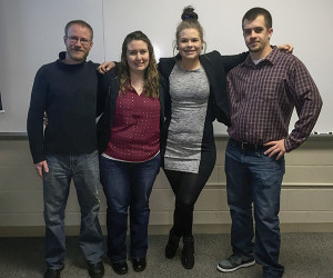Penn College students were ranked in the Global Top 100 for their overall score in the Business Strategy Game, an international business-simulation competition. From left are Eric K. Anderson, a business administration: banking and finance concentration major from Williamsport; Haley J. Johnson, an accounting student from Selinsgrove; Amanda N. Woolf, a business administration: management concentration student from Lititz; and George A. Gadbois, a student business administration: banking and finance concentration from Rockville, Md.