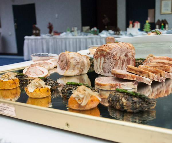 An hors d’oeuvre tray by Tyler R. Kresge, of Clarks Summit, and Alex P. Korbich, of Sunbury, receives second place in the Advanced Garde Manger course.