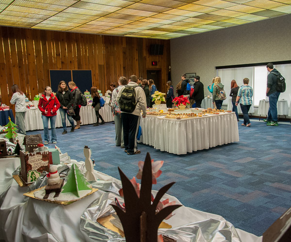 A group of high school students – some of more than 200 to tour hospitality labs and other parts of campus after a “Taste of Technology” presentation in the Klump Academic Center Auditorium – take in the Food Show. 