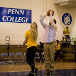 Outlasting Anthony D. Gobbi, a building automation technology major from Haymarket, Virginia, in a half-time "knockout" game is Jordan A. Courter, of Mill Hall, an applied health studies: occupational therapy assistant concentration student who took home a Sheetz gift card.