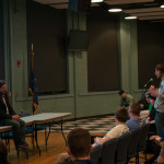 Aviation maintenance technology major Timothy P. Beiler, of Narvon, takes to the microphone.