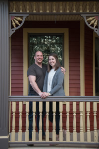 Penn College’s 2016 Alumni Sweethearts, Timothy and Whitnie-rae Haldeman, relax on the porch of the college’s Victorian House, where they stayed this past weekend.