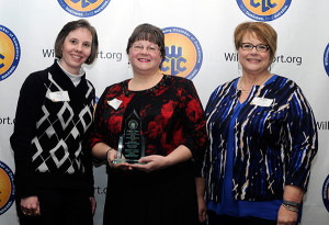 Karen R. Ruhl, center, owner of Special Occasion Florals in Williamsport and a Penn College alumna, was among those honored at the annual Education Celebration hosted by the Williamsport/Lycoming Chamber of Commerce. She is joined by Tammy M. Rich, director of alumni relations (left), and Debra M. Miller, vice president for institutional advancement.