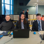 Judges for the competition are (from left) Penn College faculty members Joseph E. LeBlanc, assistant professor of physics; Craig A. Miller, assistant professor of history/political science; and William Ma, professor of mathematics.