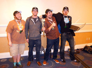Members of the winning team of the Hack Fortress competition at ShmooCon 2016 included (left to right): Joseph M. Eak, of Bayville, New Jersey; Adam T. Check, of Great Falls, Virginia; Dylan M. Thomas, of Mount Joy; and Kyle M. Jarrett, of Danville. Eak and Check are current Penn College information assurance and cyber security majors, Thomas is a 2014 information assurance and cyber security graduate, and Jarrett is a former Penn College student. 