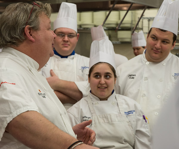 Students Patrick R. Cook, of Tioga; Kathryn R. Knause, of Catawissa; and James E. Culp, of Northumberland, absorb the chef’s advice.