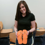 Sara E. Prugh, a pre-nursing student from Bath, shows off her personally customized footwear.