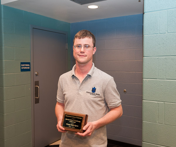 Civil engineering technology major Colin P. McNoldy, and president of the Omega Delta Sigma veterans fraternity, accepted an Outstanding Philanthropy award for the organization's scholarship fundraising.  The group also can boast Greek Scholar of the Year in Donald A. Smuck Jr. , of Wrightsville, a welding and fabrication engineering technology major, who was unable to attend.