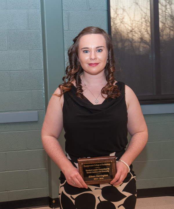 Eileen N. Harrington, of Etters, enrolled in technology management, was chosen as the Student Leader Committed to Social Justice and Diversity.