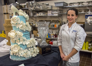 Student Amanda R. D’Apuzzo, of Morganville, New Jersey, designed the top-prize entry in Penn College’s annual wedding cake competition.