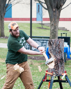 James C. Synol, a member of Penn College’s Woodsmen’s Team, will compete in the Stihl Timbersports Challenge during Timber Fest at the college on April 9. A building automation technology major from Bloomingdale, N.J., he was among team members providing a campus demonstration in March.