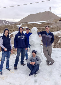 Penn College students George Settle III, of Dillsburg, second from left, and Tyler D. Hodge, of Gillett, standing third from left, interact with residents and staff of Home of Hope, near Beirut, Lebanon. At right is Noah George, a missionary who supervised the students. 