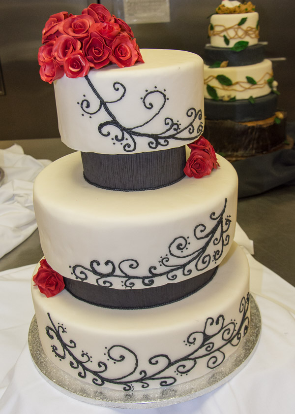 Delicate red roses and skilled piping work earn third place for a cake by Christina M. Ohlin, of Dillsburg.