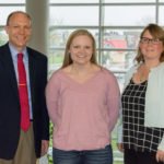 From left, Robb C. Dietrich, executive director of the Penn College Foundation, Sarah B. Fiedler, recipient of the Jones Dairy Culinary Scholarship, and Kate Hunter, ’00, who presented the scholarship on behalf of Jones Dairy Farm.