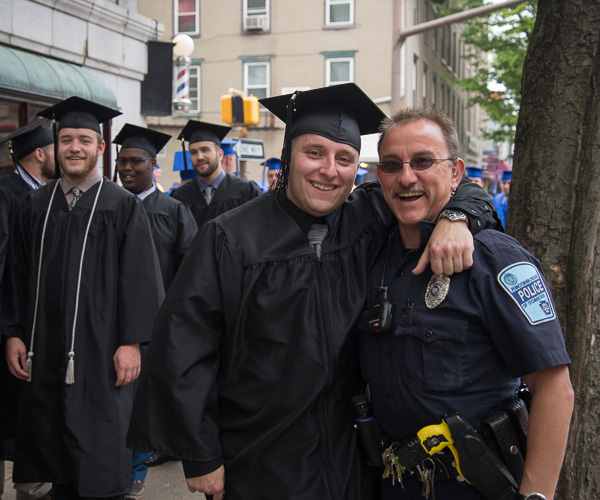 Everyone gets hugs on commencement day – including Penn College Police Officer Charles E. O'Brien!