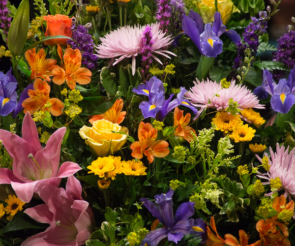 Spring flowers on stage offer a reminder of seasonal beauty. 