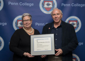 Alumni Volunteer of the Year Award winner Van A. Johnson, of Curwensville, with Penn College President Davie Jane Gilmour.