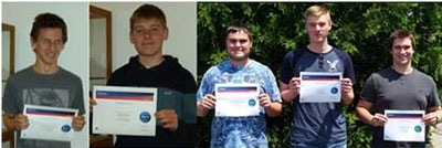 High school students gaining certification are (from left) Alexander S. Benscoter, from Milton Area High School; and – from Central Mountain High School – Jeremiah A. Hoy, Zachary J. Frankhouser, Tucker L. Stover and Jeffrey L. Sementelli.