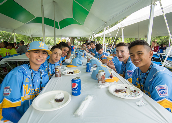 The West team from Park View Little League in Chula Vista, Calif., settles in for some pregame enjoyment.